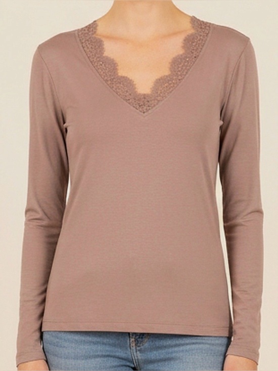 Mystree Tops - Women’s Blouse Top Tee Size Small Lace V Neck Long Sleeves Blush Stretchy New